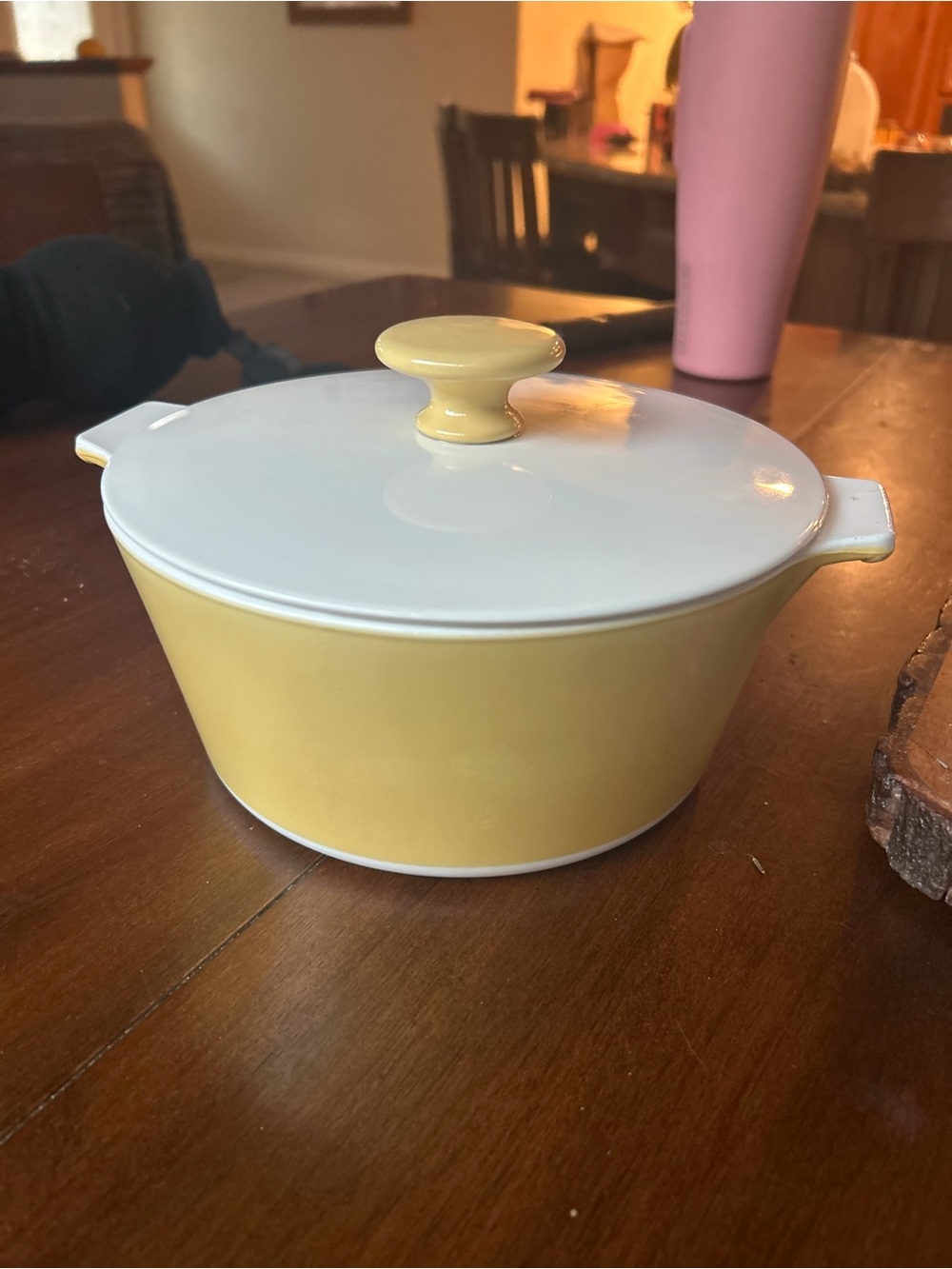 Corningware Yellow Ceramic Covered Casserole with White Lid and Yellow Knob